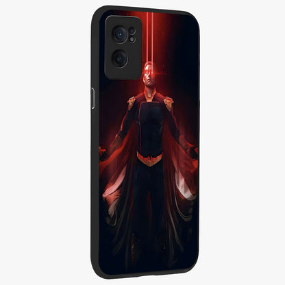 Crimson Vision Ascension Glass Case for 1+Nord CE 2  angled mockup showcasing glossy finish and dramatic artistic detailing