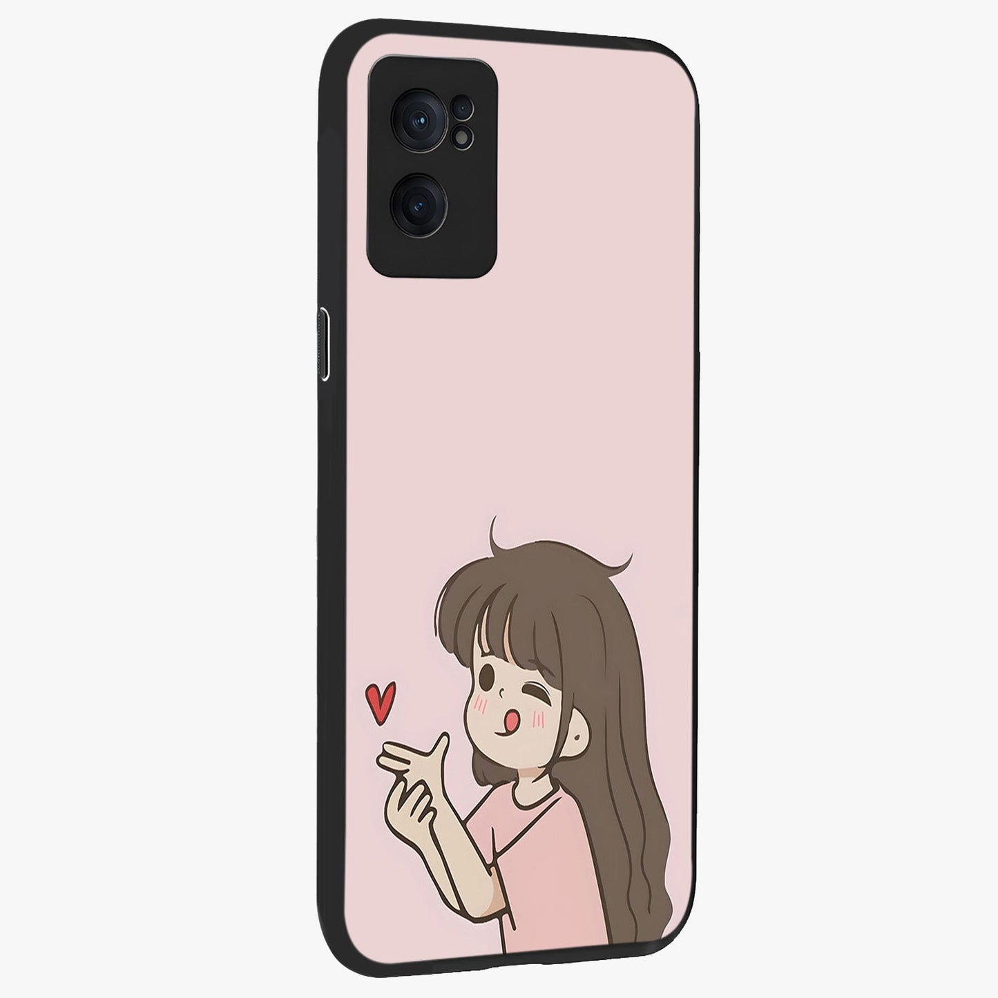 Cute Kiss Heart Glass Case for 1+Nord CE 2  angled mockup showcasing glossy finish and soft pastel tones