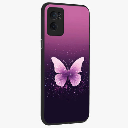 Cute Starry Butterfly Glass Case for 1+Nord Ce 2  angled mockup showcasing glossy finish and celestial pastel tones