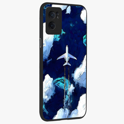 Dark Airplane Glass Case for 1+Nord CE 2  angled mockup showcasing glossy finish and dramatic sky tones