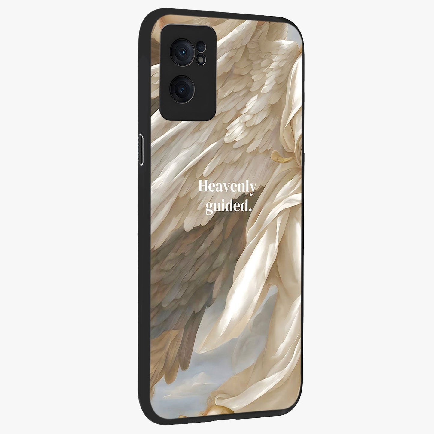 Divine Winged Grace Glass Case for 1+Nord CE 2  angled mockup showcasing glossy finish and elegant design tones
