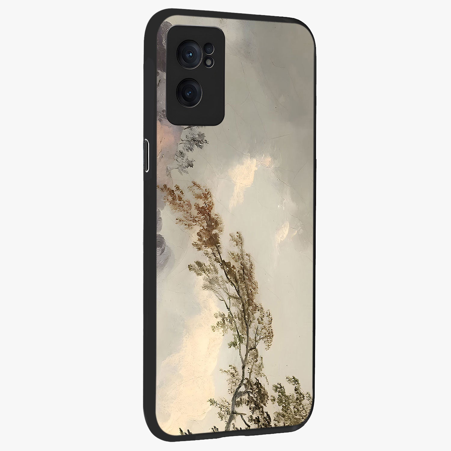 Dreamlike Wind Field Glass Case for 1+Nord CE 2  angled mockup showcasing glossy glass finish and dreamy landscape detailing