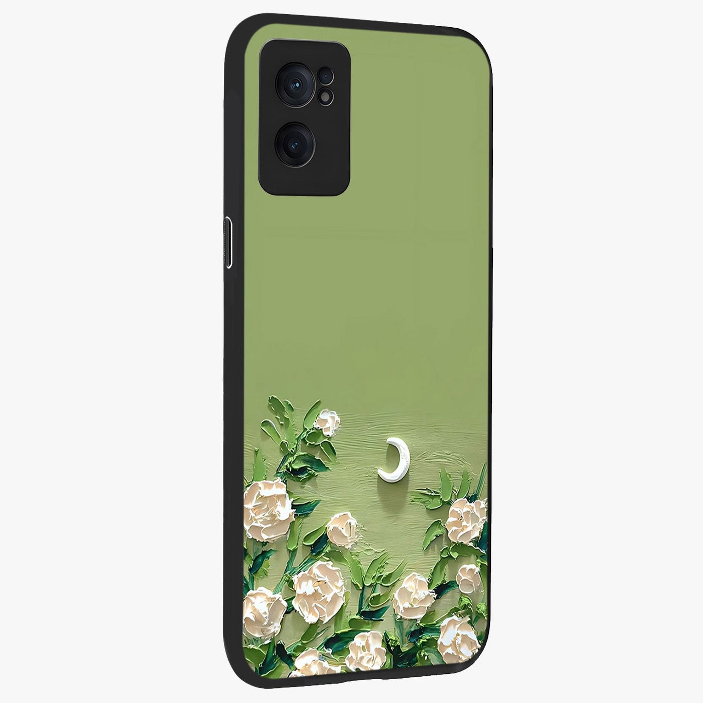 Emerald Bloom Calm Glass Case for 1+Nord CE 2  angled mockup showcasing glossy finish and rich green tones