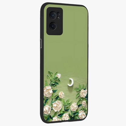 Emerald Bloom Calm Glass Case for 1+Nord CE 2  angled mockup showcasing glossy finish and rich green tones
