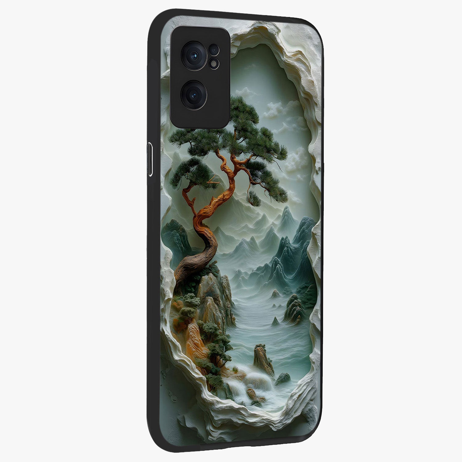 Eternal Nature Spirit Glass Case for 1+Nord CE 2  angled mockup showcasing glossy finish and calming botanical tones