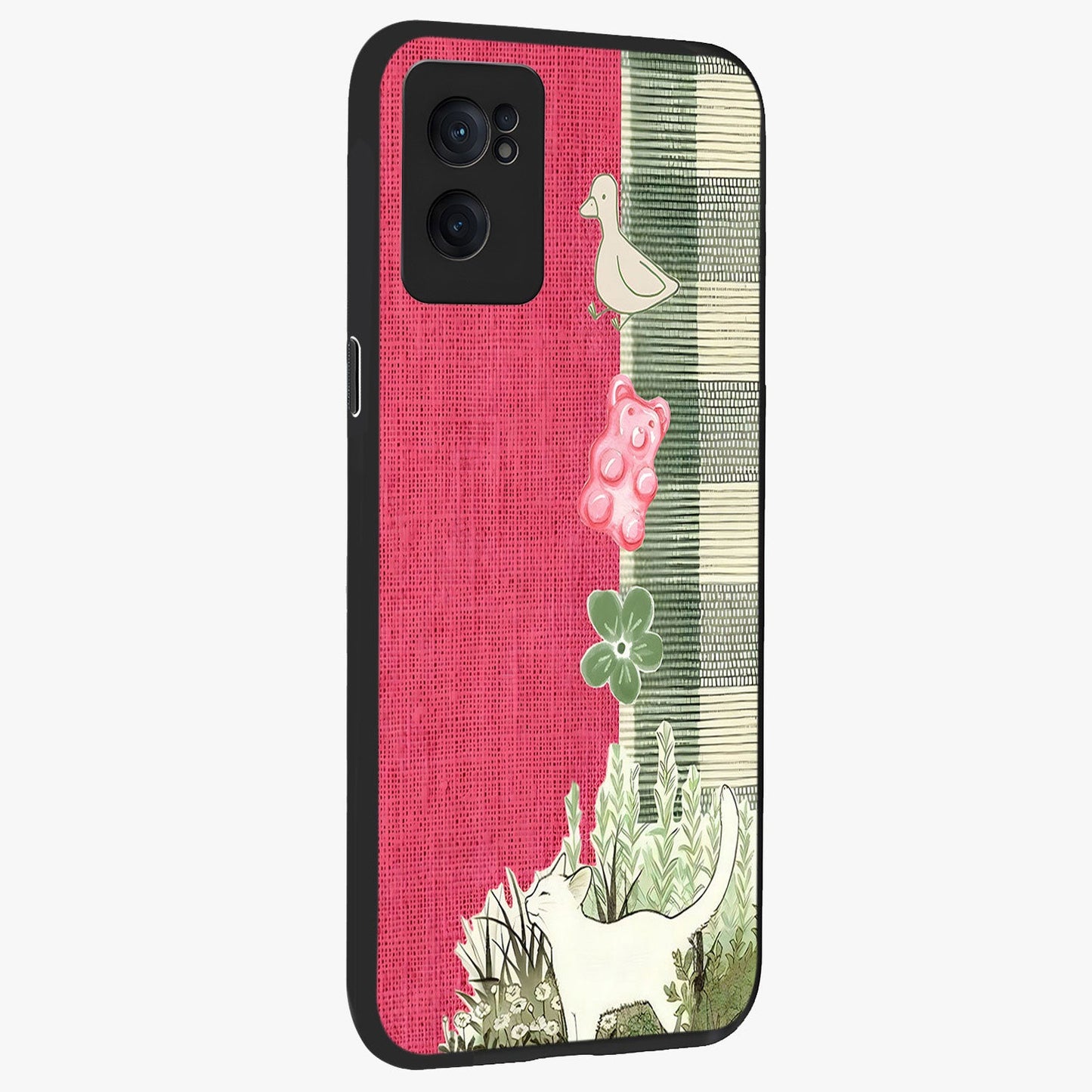 Fabric Patterns Glass Case for 1+Nord CE 2  angled mockup showcasing glossy finish and intricate fabric detailing