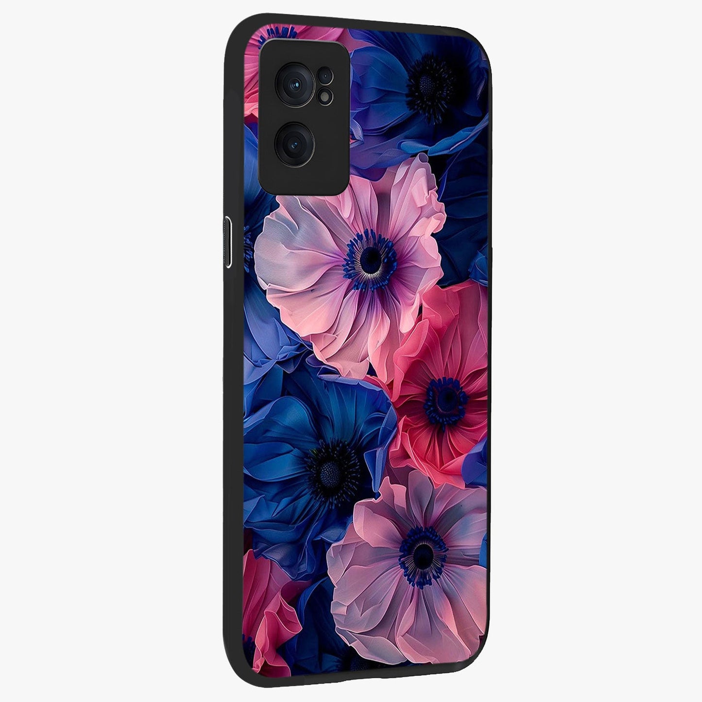 Flower Paper Art Pattern Glass Case for 1+Nord CE 2  angled mockup showcasing glossy finish and textured paper detailing