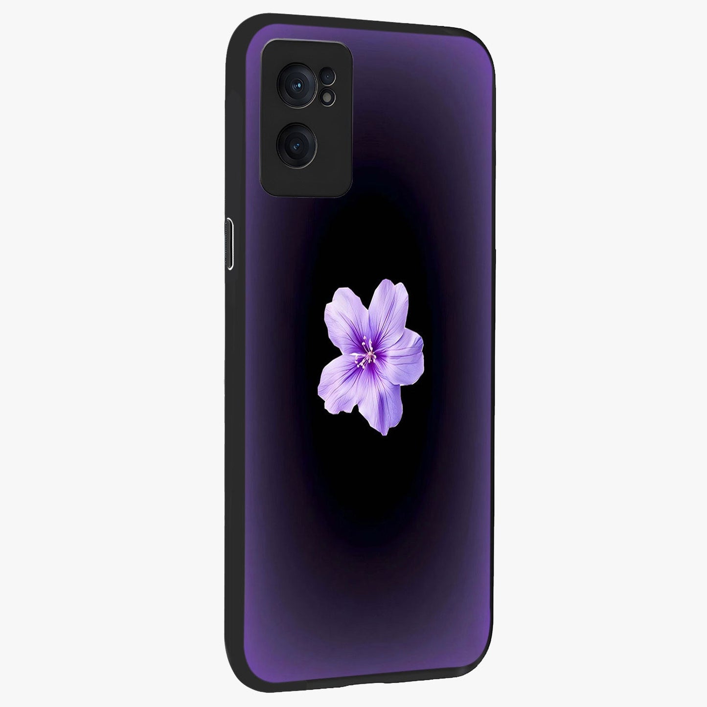 Flower on Soft Violet Gradient Glass Case for 1+Nord CE 2  angled mockup showcasing glossy finish and pastel purple tones