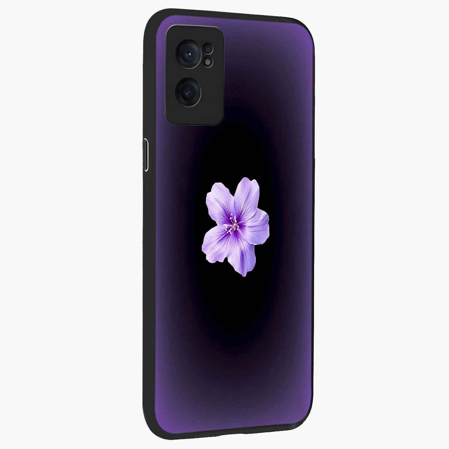 Flower on Soft Violet Gradient Glass Case for 1+Nord CE 2  angled mockup showcasing glossy finish and pastel purple tones