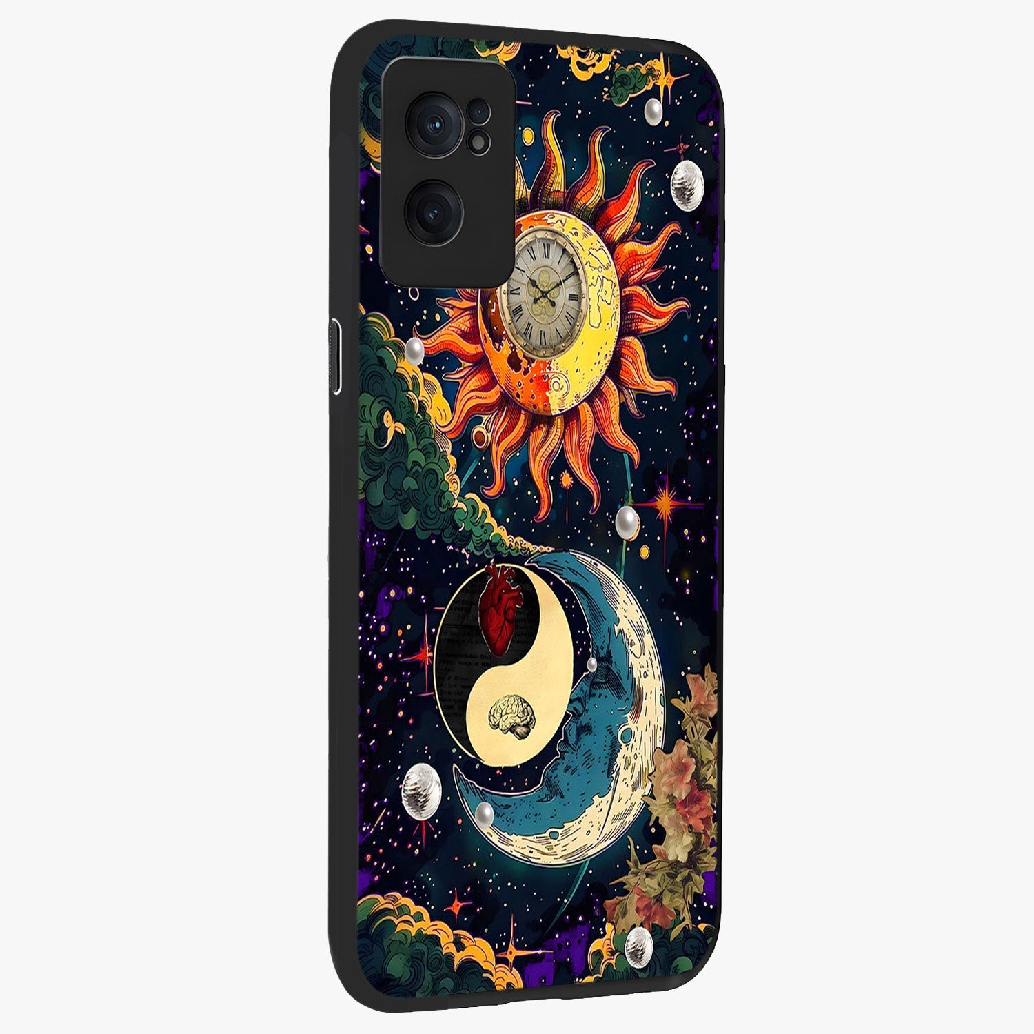 Future Universe Glass Case for 1+Nord CE 2  angled mockup showcasing glossy finish and vibrant space tones