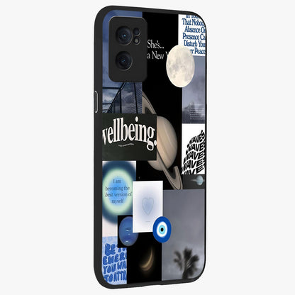 Galactic Energy Collage Glass Case for 1+Nord CE 2  angled mockup showcasing glossy finish and vibrant space textures