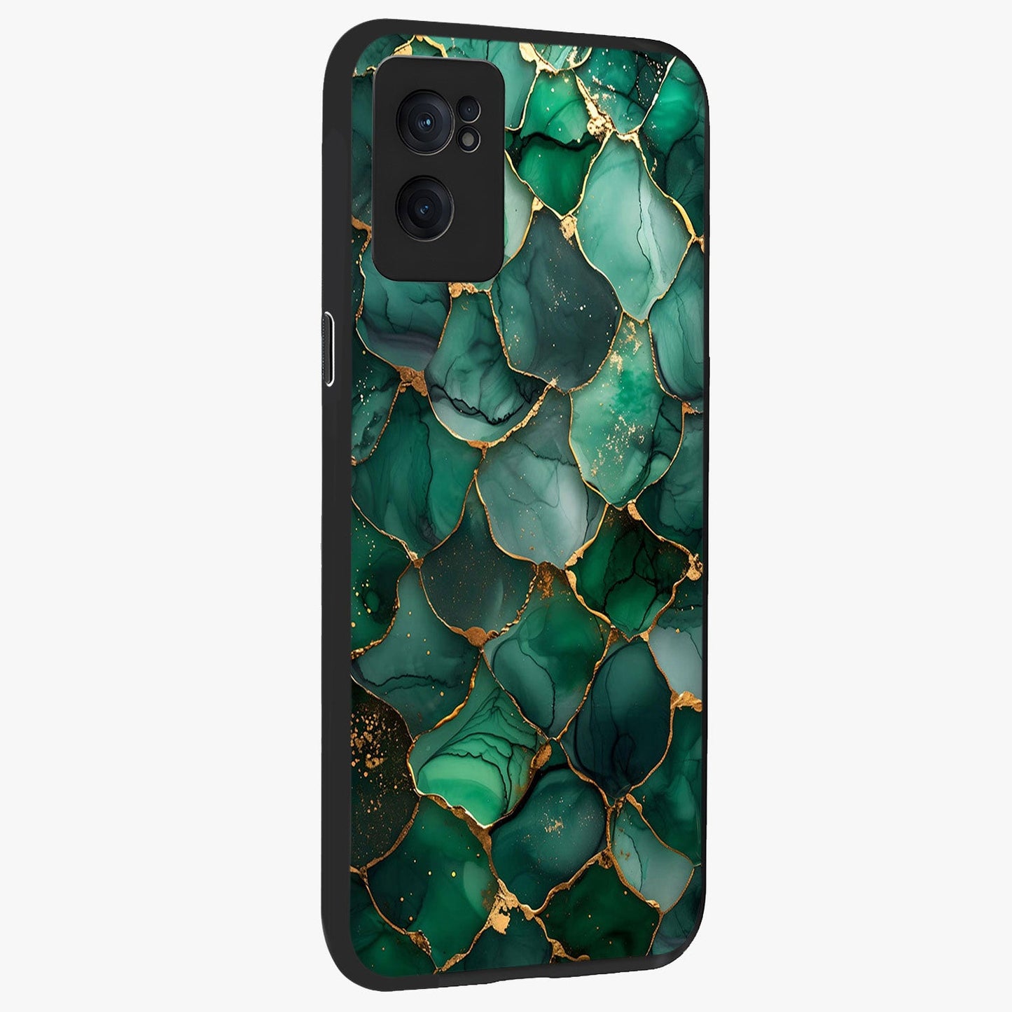 Geometric Polyester Pattern Glass Case for 1+Nord CE 2  angled mockup showcasing glossy finish and clean structured detailing