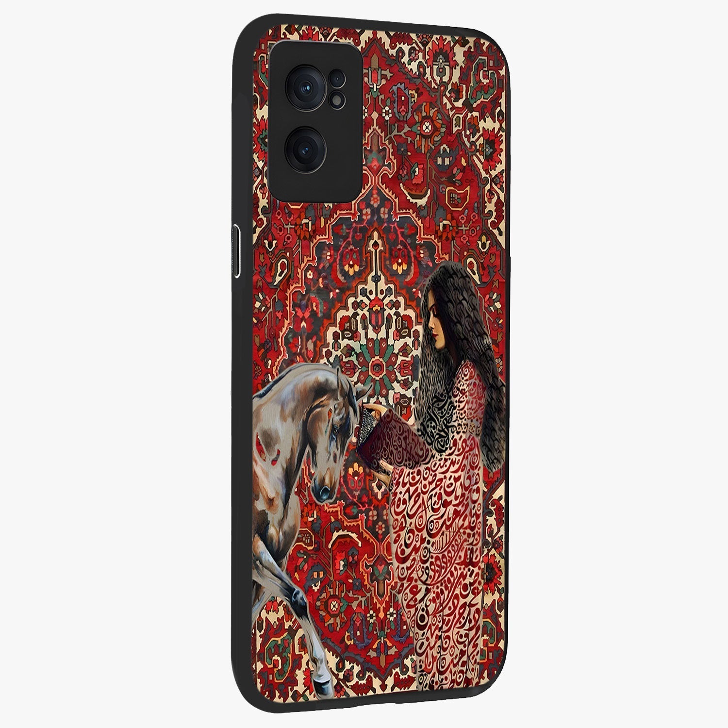 Girl With Horse Glass Case for 1+Nord Ce 2  angled mockup showcasing glossy finish and serene countryside tones