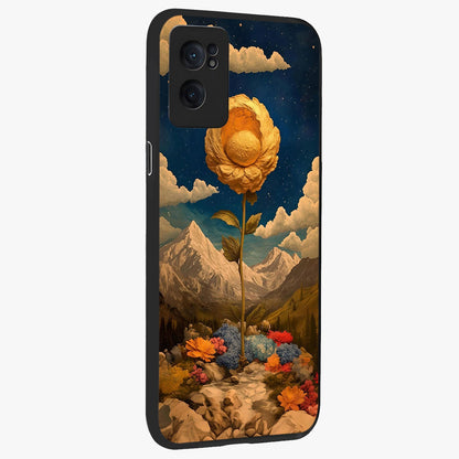 Golden Bloom Night Glass Case for 1+Nord CE 2  angled mockup showcasing glossy glass finish and rich night tones