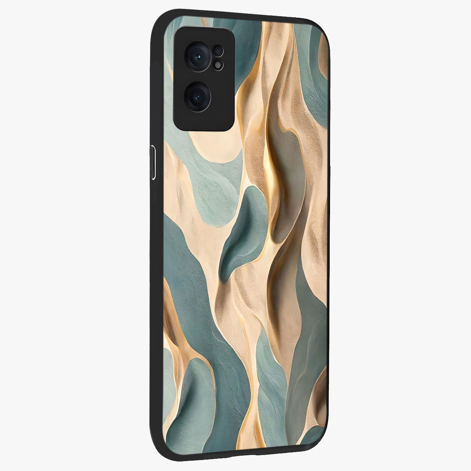 Golden Dune Waves Glass Case for 1+Nord CE 2  angled mockup showcasing glossy finish and smooth wave textures