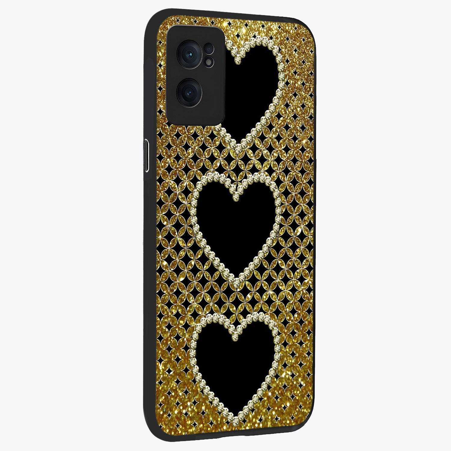 Golden Heart Glow Glass Case for 1+Nord CE 2  angled mockup showcasing glossy finish and radiant warm tones