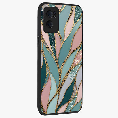 Golden Leaf Dreams Glass Case for 1+Nord CE 2  angled mockup showcasing glossy finish and refined botanical tones