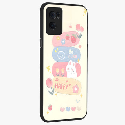 Happy Cute Bunny Glass Case for 1+Nord Ce 2  angled mockup showcasing glossy finish and soft pastel tones