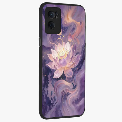 Lavender Lotus Muse Glass Case for 1+Nord CE 2  angled mockup showcasing glossy finish and refined floral detailing