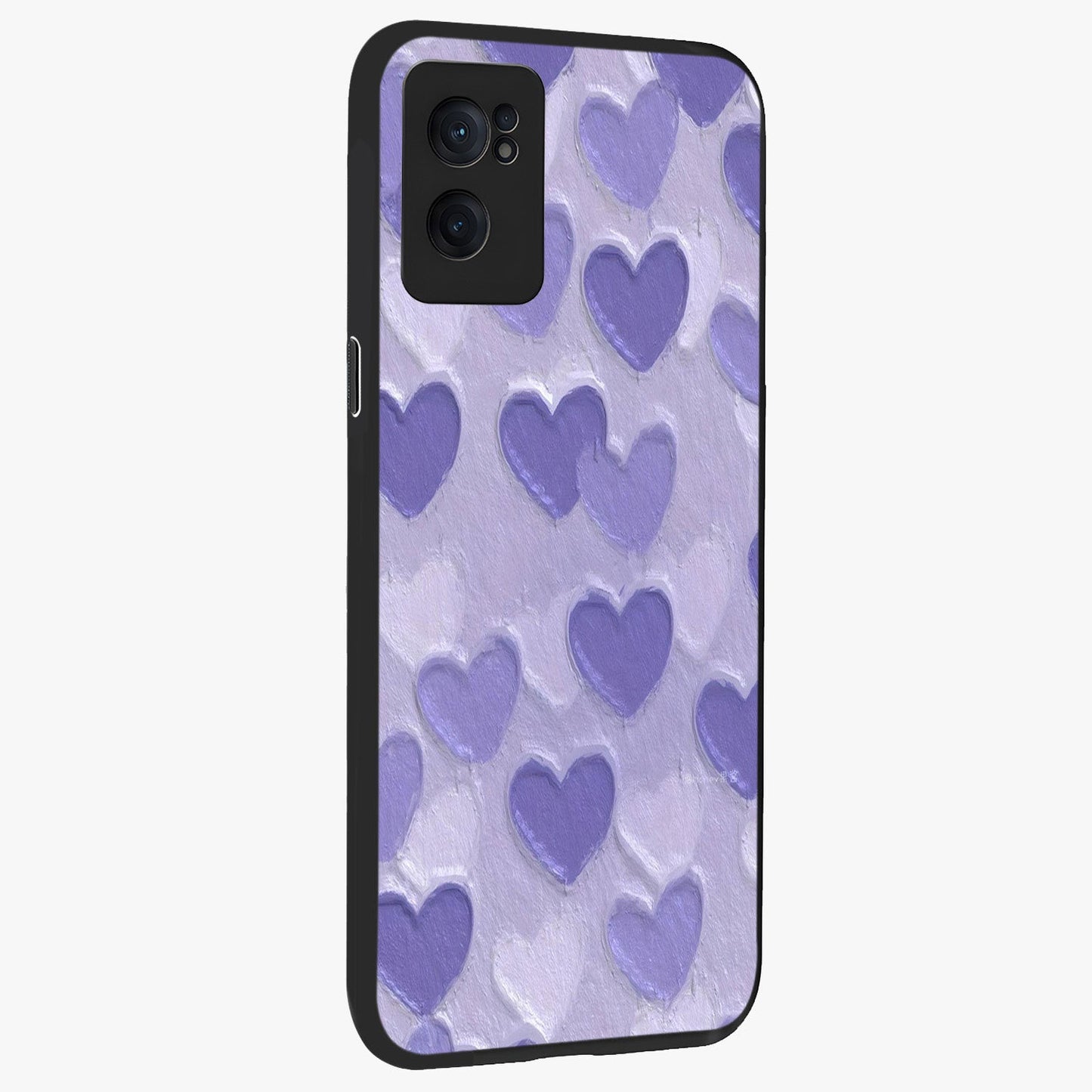 Lavender Paper Hearts Glass Case for 1+Nord CE 2  angled mockup showcasing glossy finish and playful pastel detailing