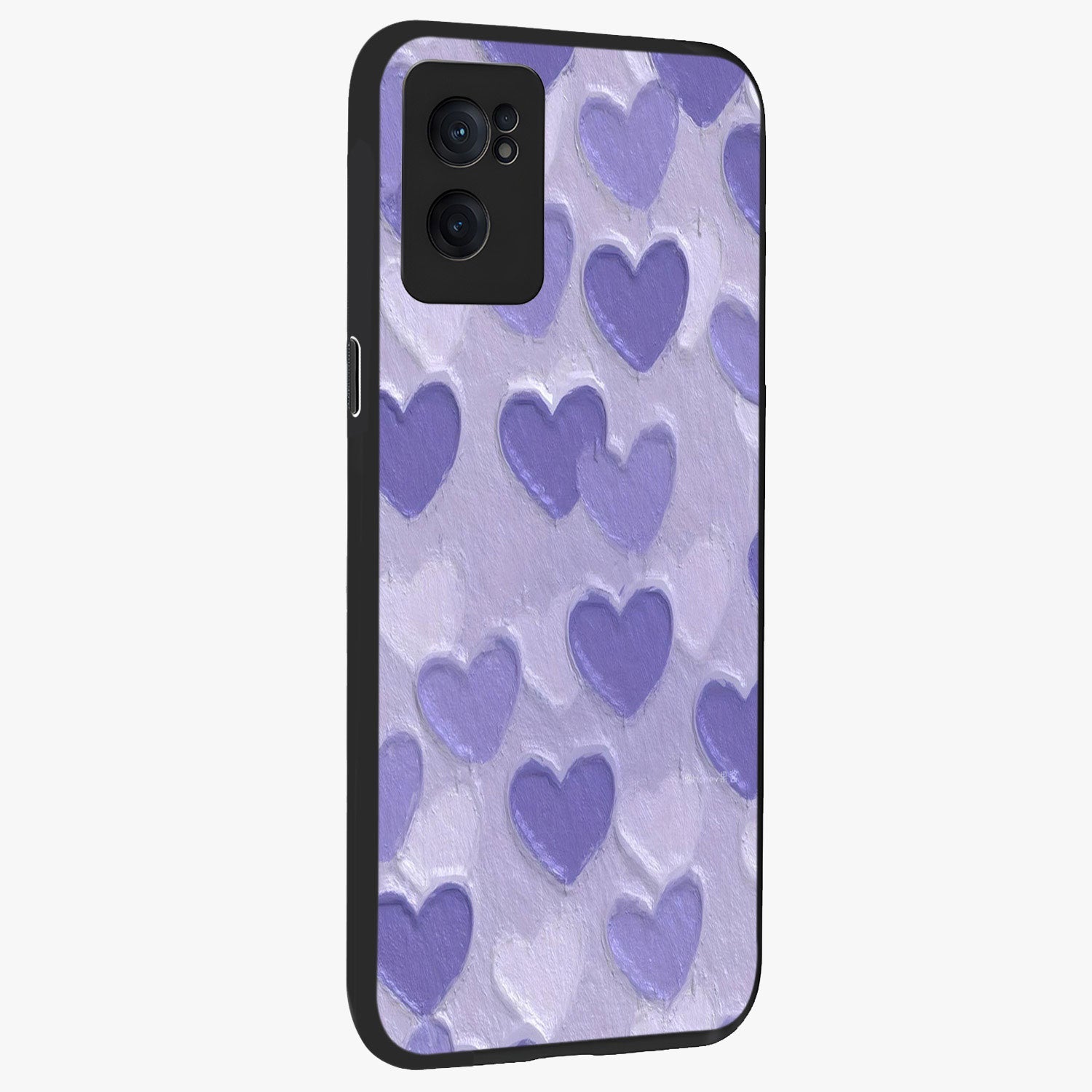 Lavender Paper Hearts Glass Case for 1+Nord CE 2  angled mockup showcasing glossy finish and playful pastel detailing