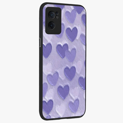 Lavender Paper Hearts Glass Case for 1+Nord CE 2  angled mockup showcasing glossy finish and playful pastel detailing