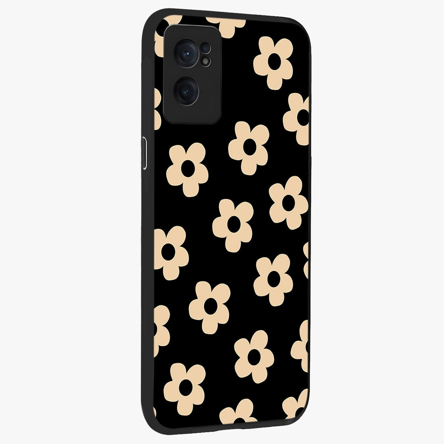 Little Daisy Flower Retro Pattern Glass Case for 1+Nord CE 2  angled mockup showcasing glossy finish and vintage bloom tones