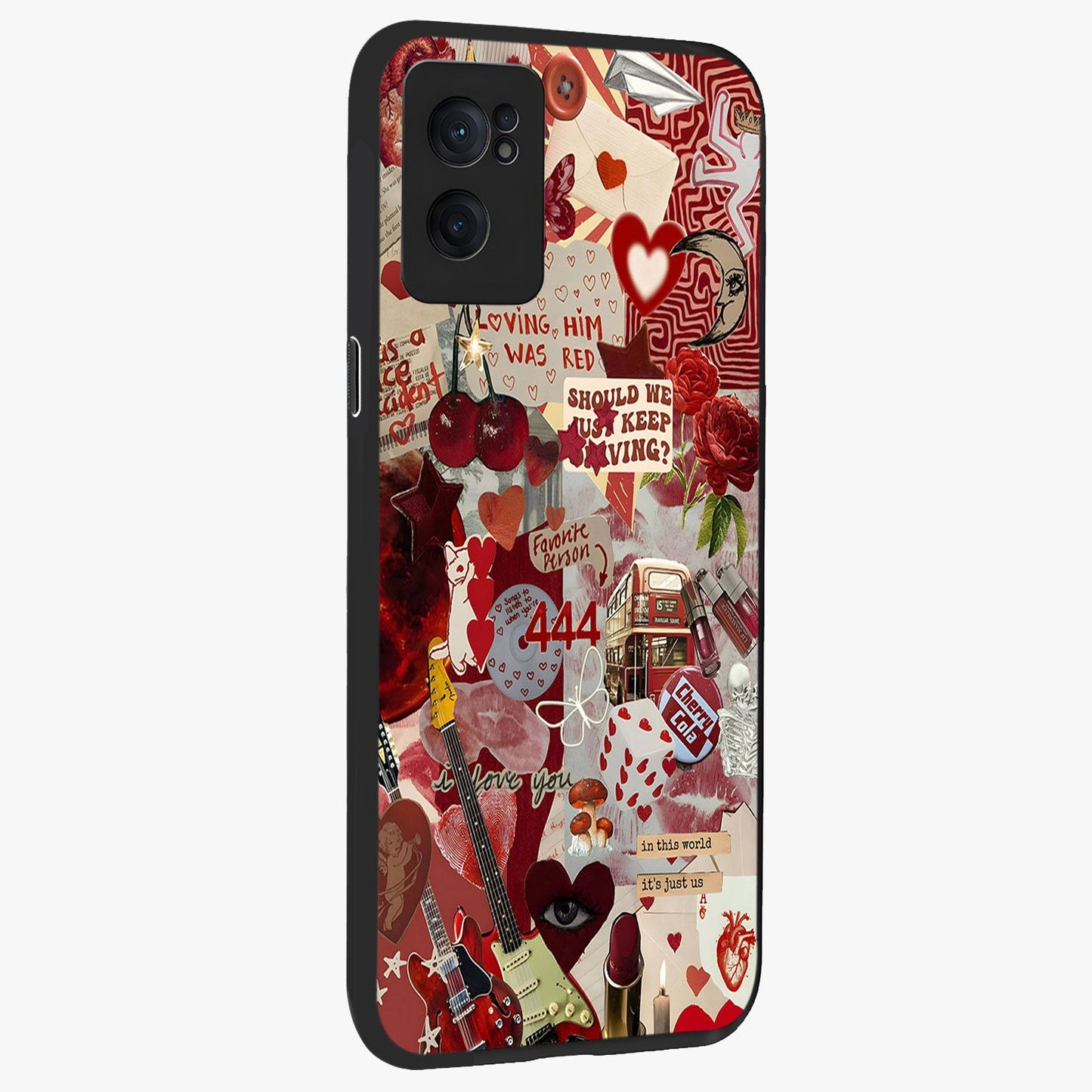 Lover’S Red Chaos Glass Case for 1+Nord CE 2  angled mockup showcasing glossy finish and dramatic crimson tones