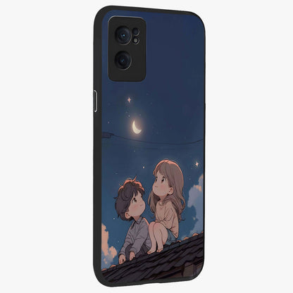 Moonlit Promise Together Glass Case for 1+Nord Ce 2  angled mockup showcasing glossy finish and soft emotional detailing