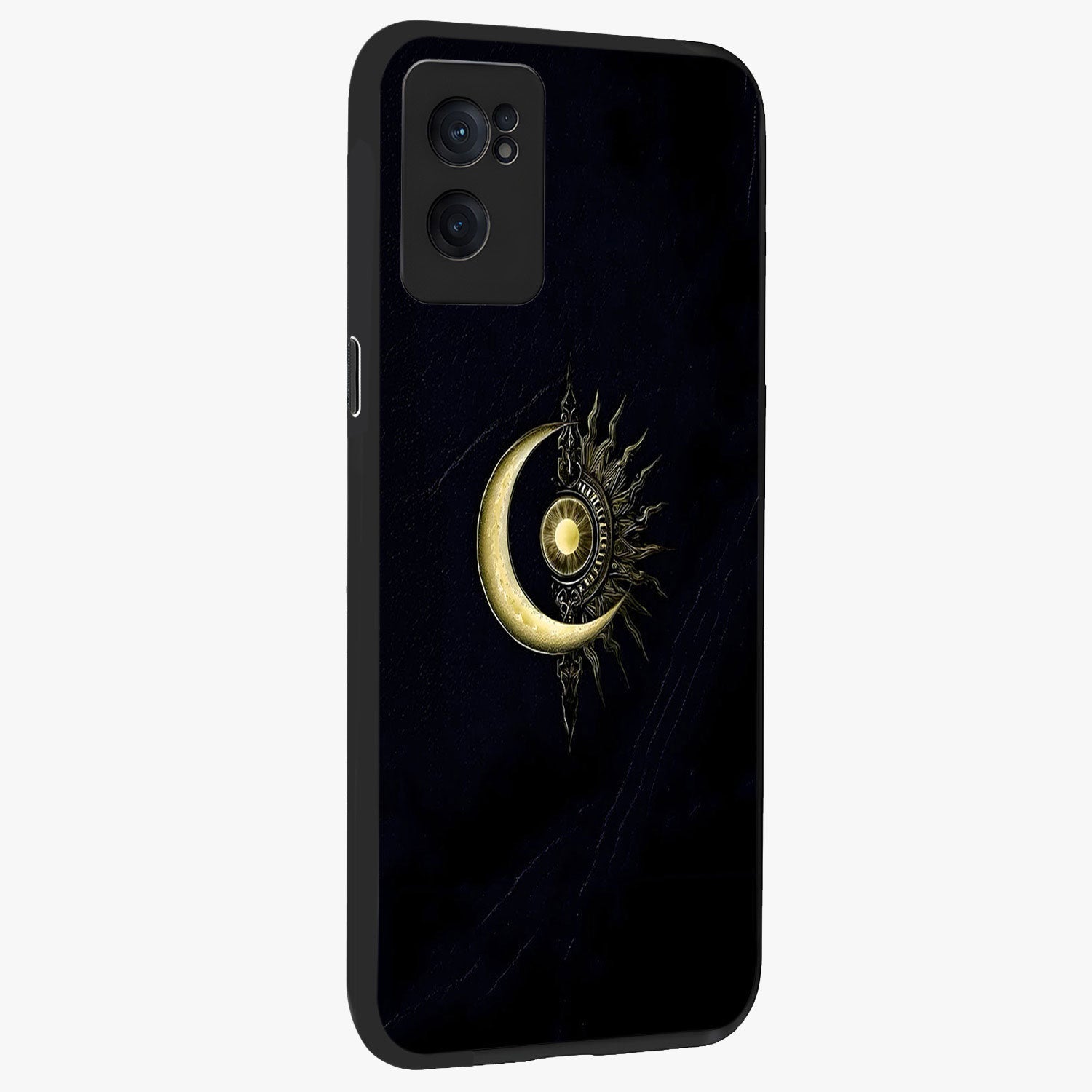 Mystic Lunar Flame Glass Case for 1+Nord CE 2  angled mockup showcasing glossy finish and glowing night tones