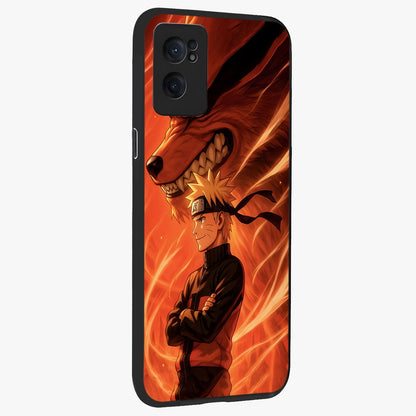 Nine Tails Legacy Glass Case for 1+Nord Ce 2  angled mockup showcasing glossy finish and dramatic fiery tones