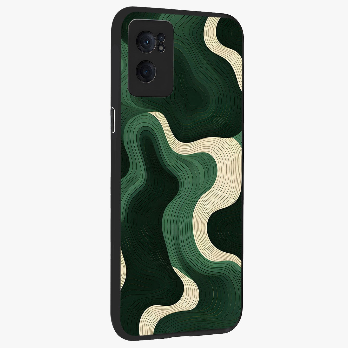 Organic Swirl Design Glass Case for 1+Nord CE 2  angled mockup showcasing glossy finish and smooth gradient tones
