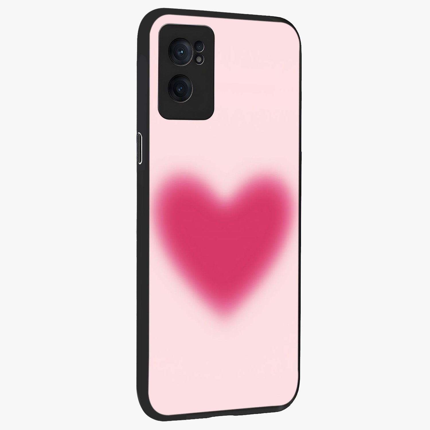 Pink Aura Heart Glass Case for 1+Nord CE 2  angled mockup showcasing glossy glass finish and radiant aura detailing
