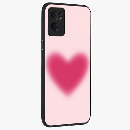 Pink Aura Heart Glass Case for 1+Nord CE 2  angled mockup showcasing glossy glass finish and radiant aura detailing