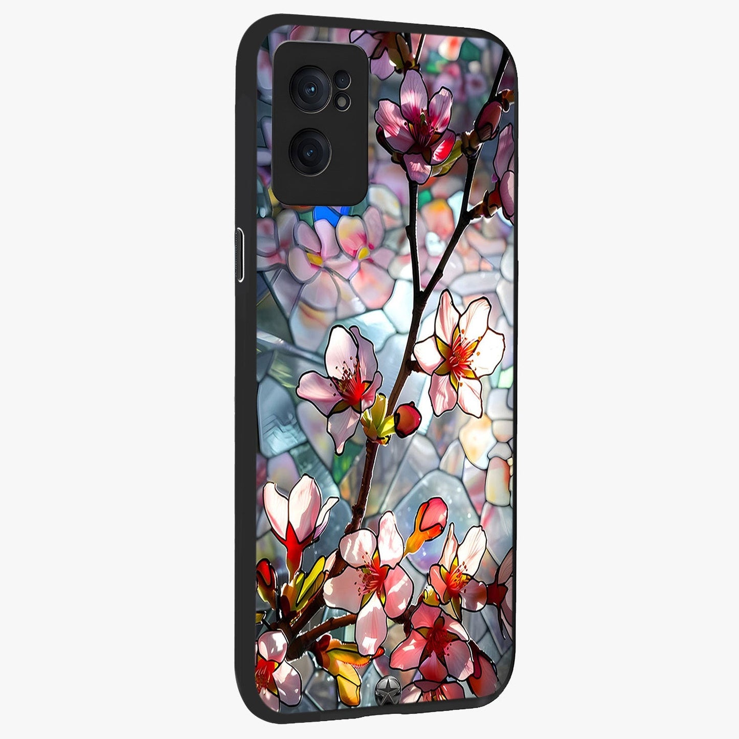 Radiant Bloom Glow Glass Case for 1+Nord Ce 2  angled mockup showcasing glossy finish and luminous detailing