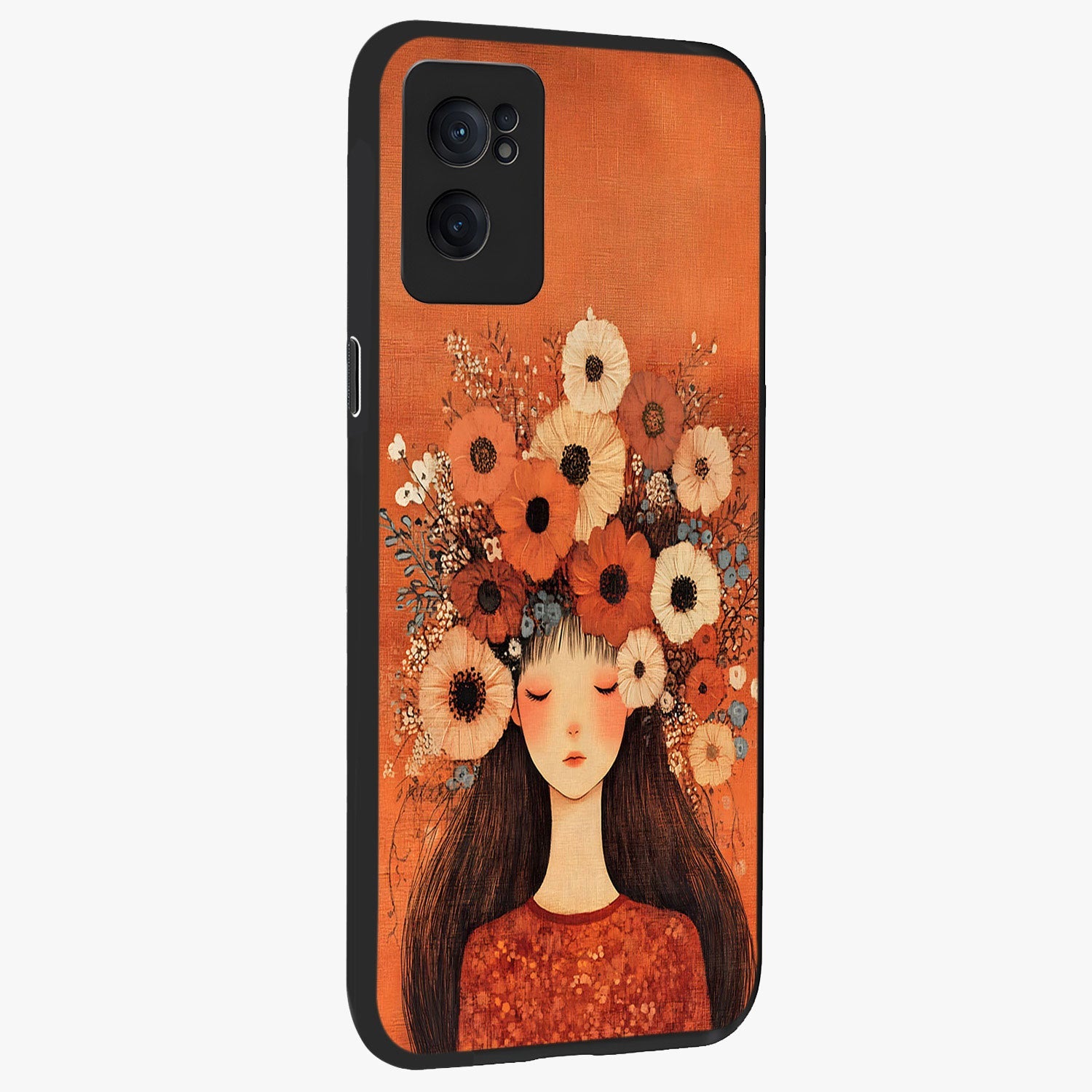 Radiant Flower Thoughts Glass Case for 1+Nord CE 2  angled mockup showcasing glossy finish and pastel bloom detailing