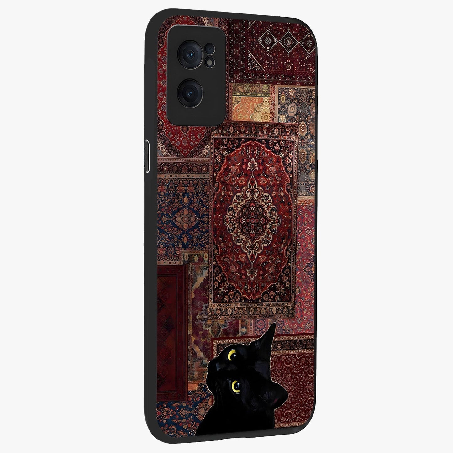 Regal Magic Cat Apple Glass Case for 1+Nord CE 2  angled mockup showcasing glossy finish and vibrant illustration detailing