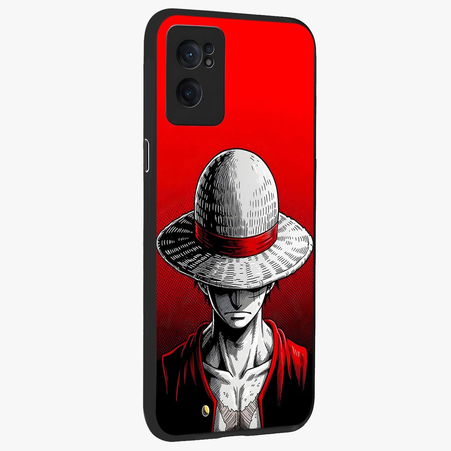 Scarlet Pirate Resolve Glass Case for 1+Nord Ce 2  angled mockup showcasing glossy finish and dramatic adventurous tones