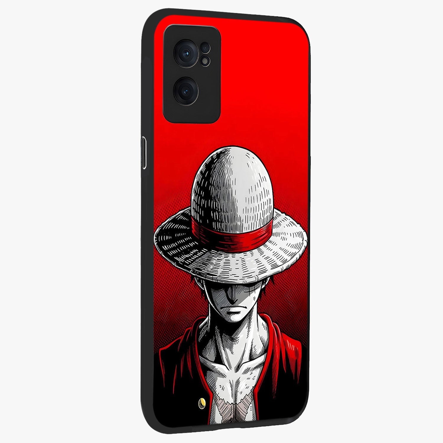 Scarlet Pirate Resolve Glass Case for 1+Nord Ce 2  angled mockup showcasing glossy finish and dramatic adventurous tones