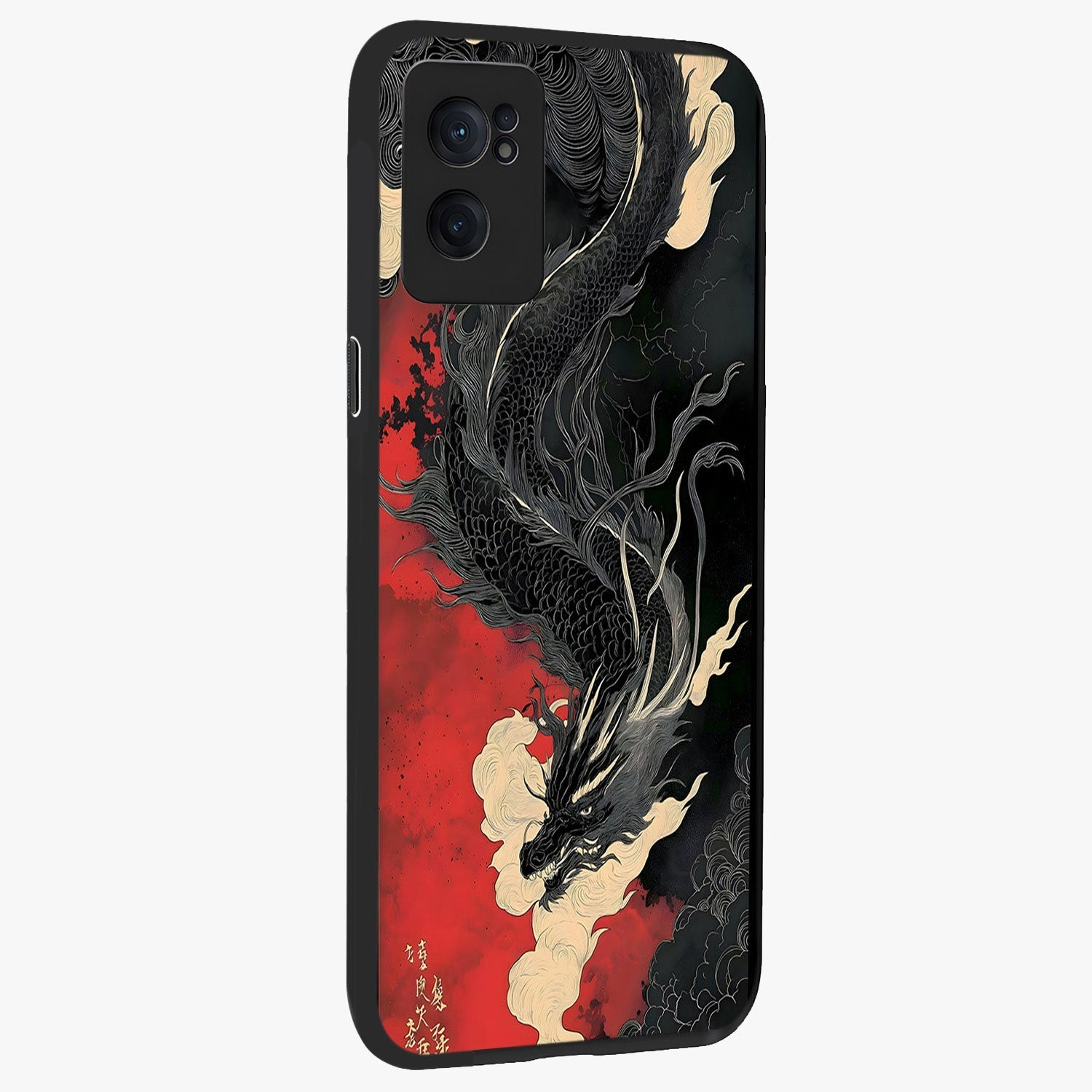 Shadow Dragon Fury Glass Case for 1+Nord Ce 2  angled mockup showcasing glossy finish and powerful fantasy detailing