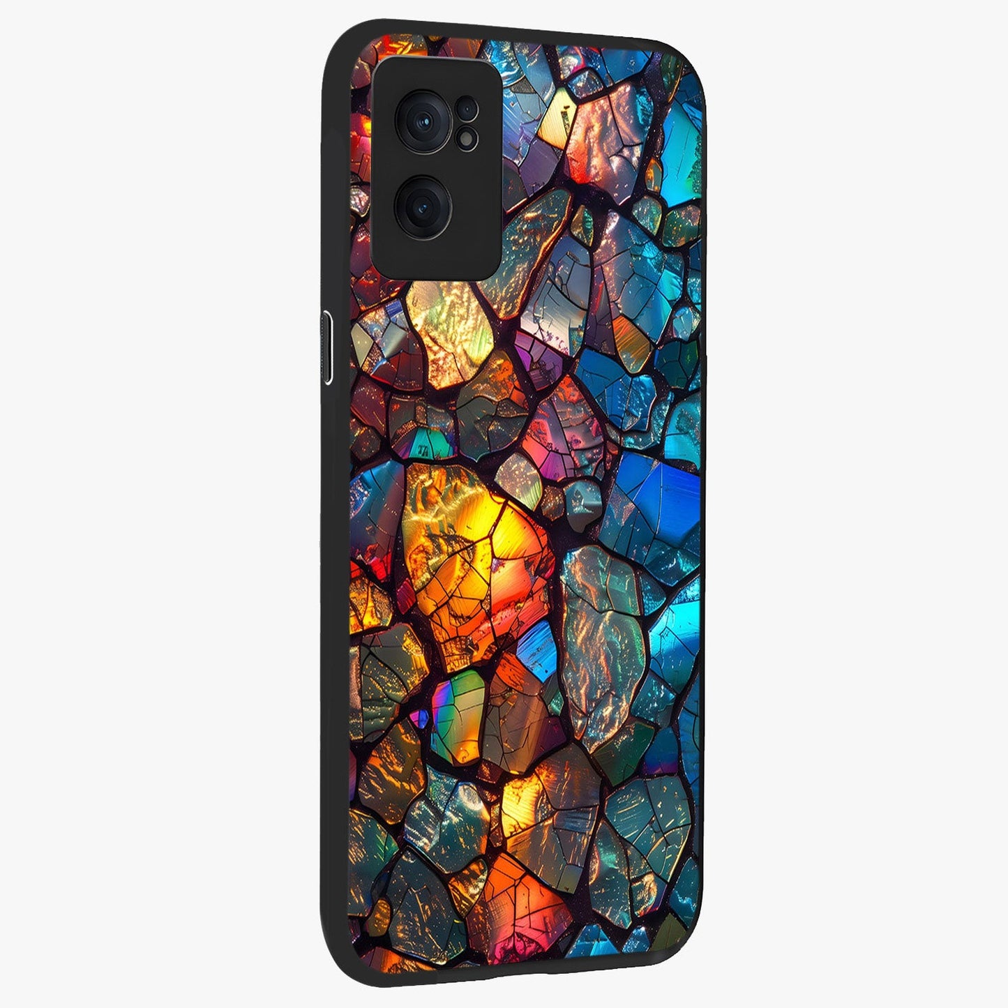 Shattered Light Glass Case for 1+Nord Ce 2  angled mockup showcasing glossy finish and high contrast detailing