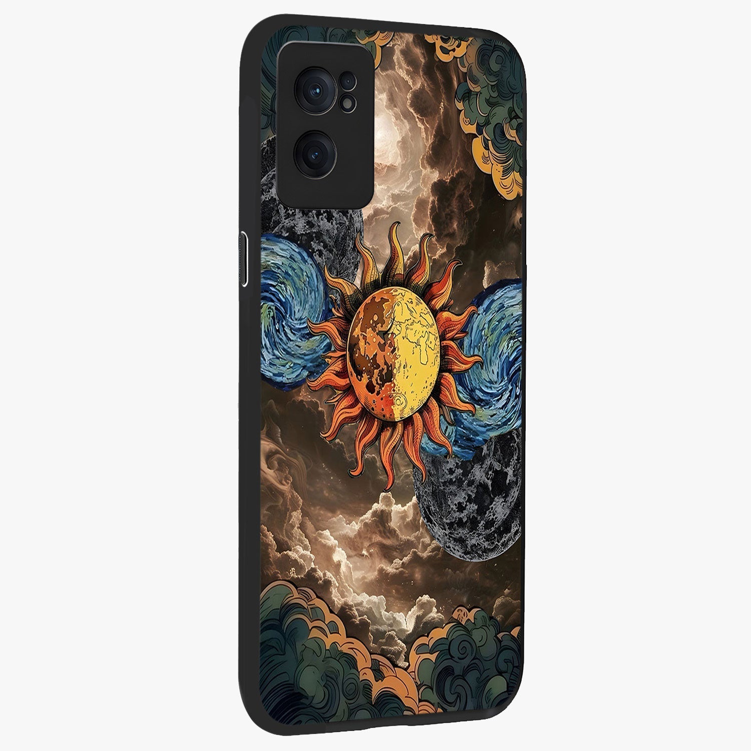 Sun Kissed Valley Glass Case for 1+Nord CE 2  angled mockup showcasing glossy finish and warm sunset gradients