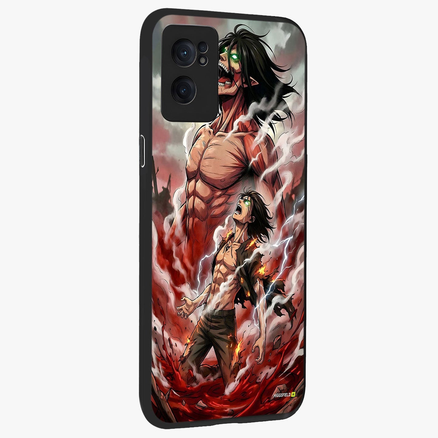 Titan Awakening Fury Glass Case for 1+Nord Ce 2  angled mockup showcasing glossy finish and dramatic action detailing