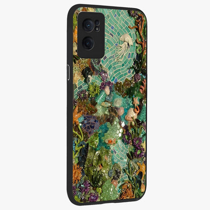 Underwater Mosaic Art Glass Case for 1+Nord CE 2  angled mockup showcasing glossy finish and vibrant aquatic tones