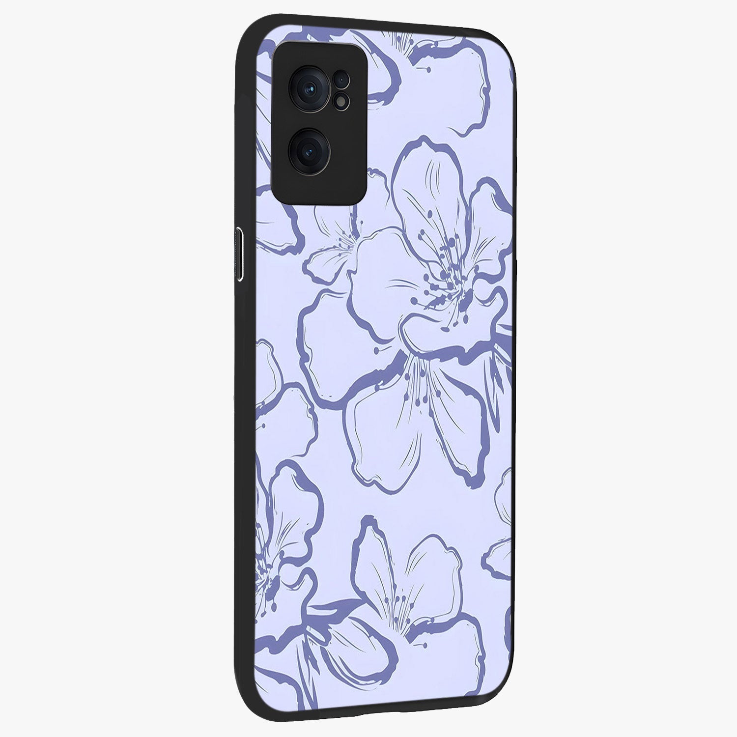 Violet Sketch Garden Glass Case for 1+Nord CE 2  angled mockup showcasing glossy finish and delicate line detailing