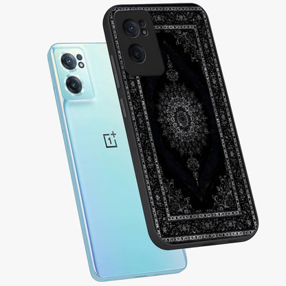 Black Persian Carpet Glass Case for 1+Nord CE 2  side perspective highlighting classic pattern textures and premium build