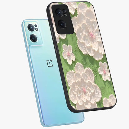 Blossom Meadow Dreams Glass Case for 1+Nord CE 2  side perspective highlighting serene floral design and smooth edges