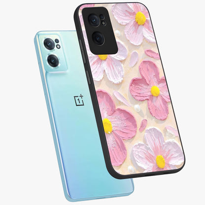 Blush Bloom Texture Glass Case for 1+Nord Ce 2  side perspective highlighting rich floral textures and smooth edges