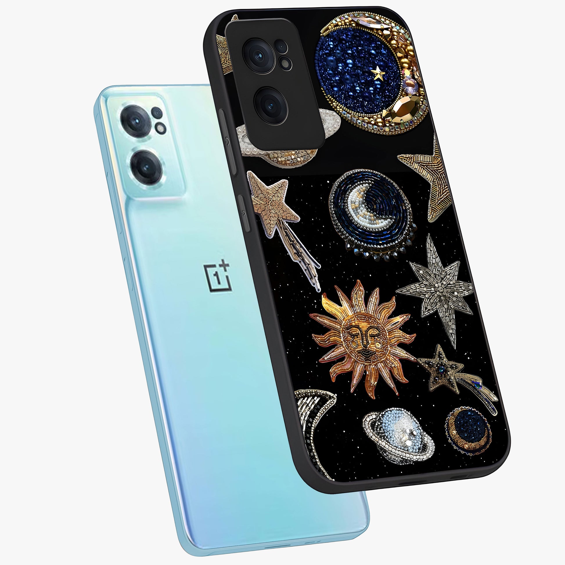 Celestial Gem Constellations Glass Case for 1+Nord CE 2  side perspective highlighting intricate star patterns and premium build