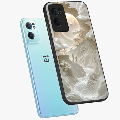 Celestial Origami Glass Case for 1+Nord CE 2  side perspective highlighting sharp detailing and smooth premium build